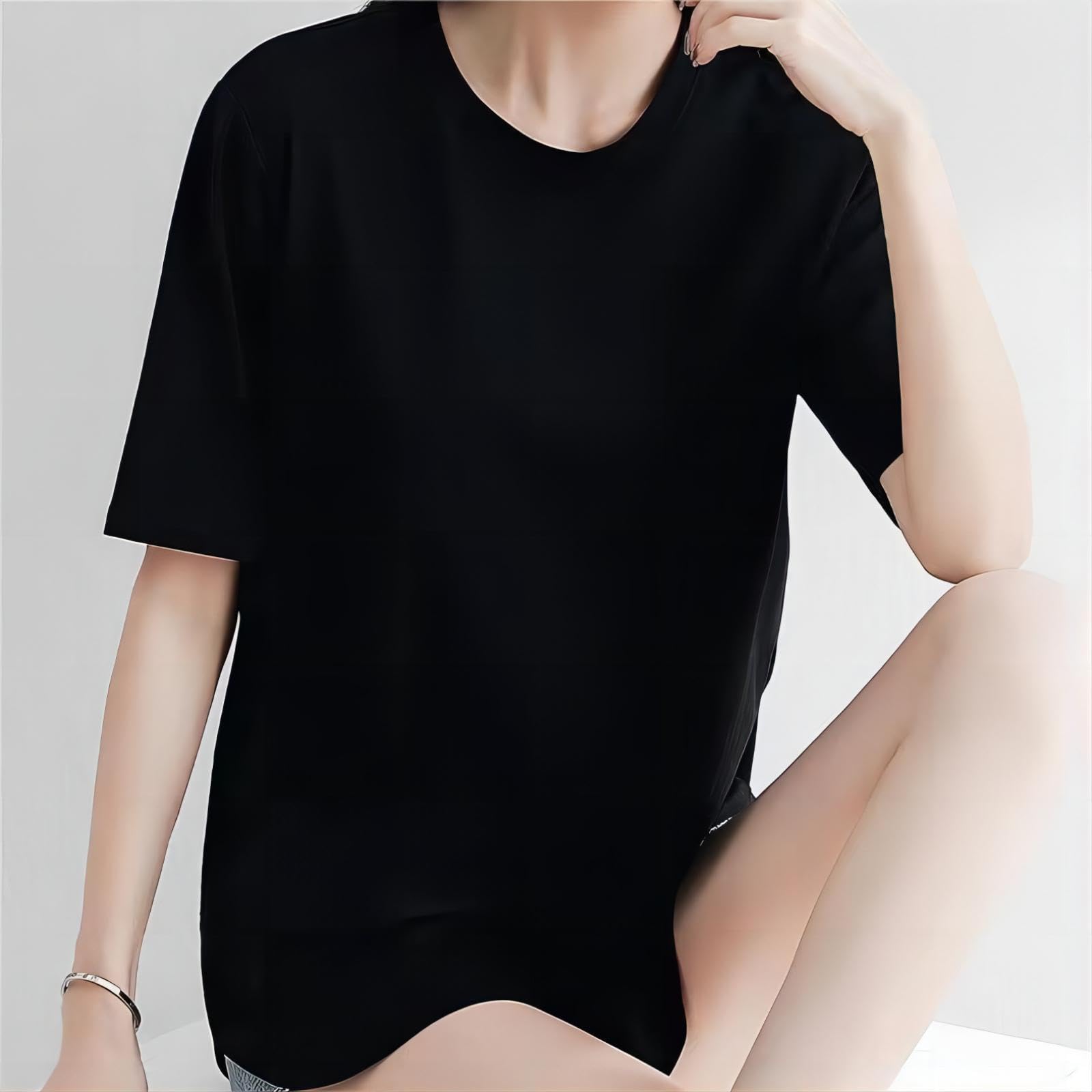 [Zleufirty] Tシャツ レディース 半袖 接触冷感 トップス 春 夏 ヨガ tシャツ トップス シンプル ロング丈 ストレッチ 吸水 速乾 消臭 体型カバー ゆったり スポーツウェア レディース おしゃれ