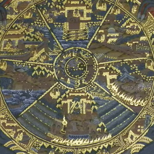 値下げ！六道輪廻　ゴールド×ブラック Amazon.co.jp: （並行輸入品） アジアン雑貨 ネパール仏画 六道輪廻図