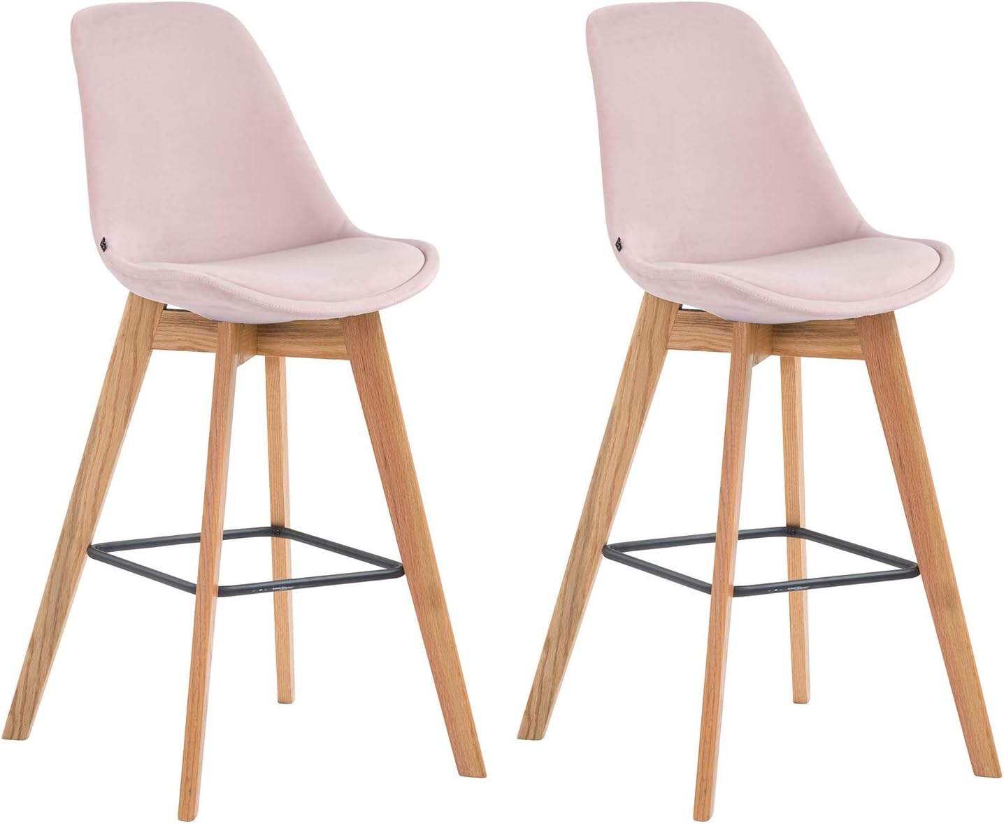 Two CLP Metz bar stools in pink velvet with natural oak frames