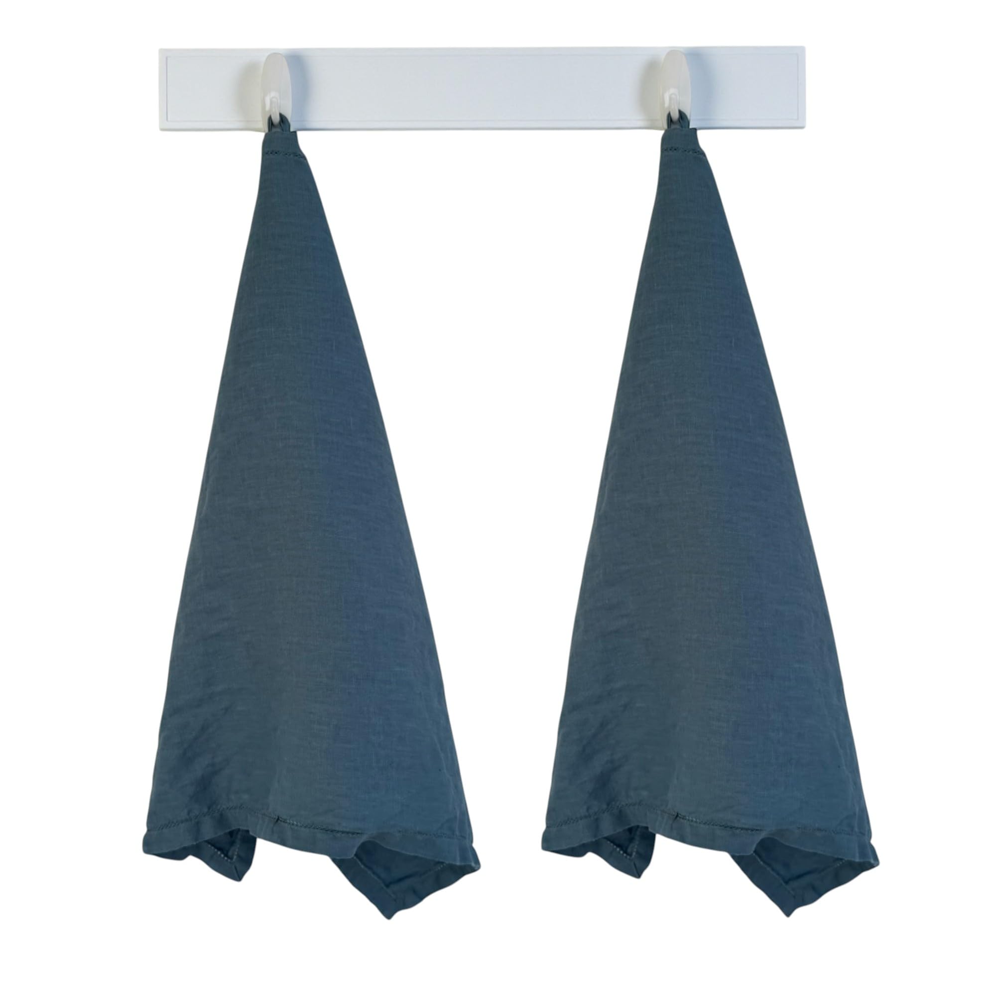 Eight Owls Linen Kitchen Towels – 50 cm x 68 cm – 100% Pure Stonewashed Linen Hemstitch Dish/Hand Towel/Tea Towel - Set of 2 (Soft Teal Blue)