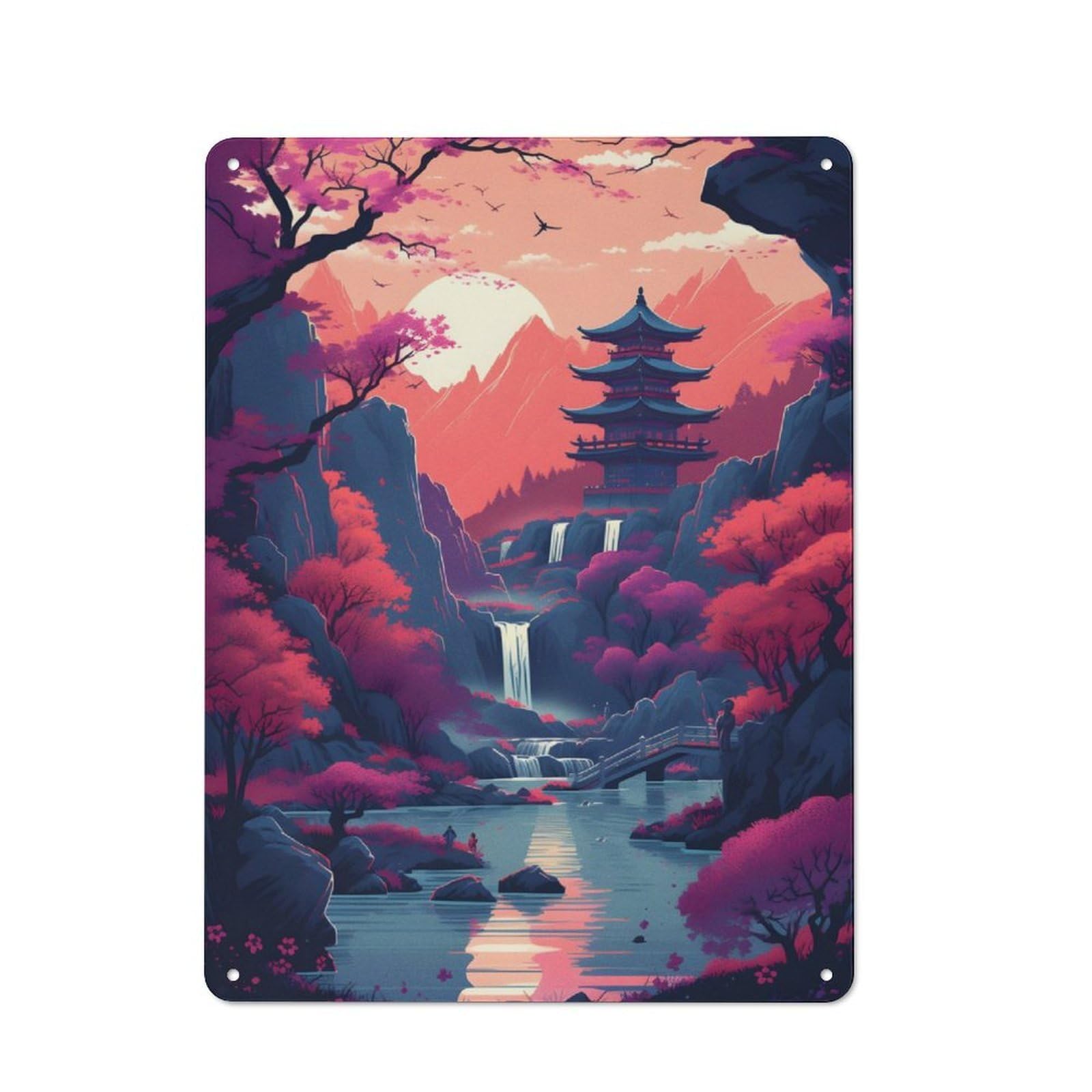 Junmoney Sunset The Lake Vintage Tin Sign 40X30cm With For Café Or Home Bar, Suited To Café-Style Decor Fans