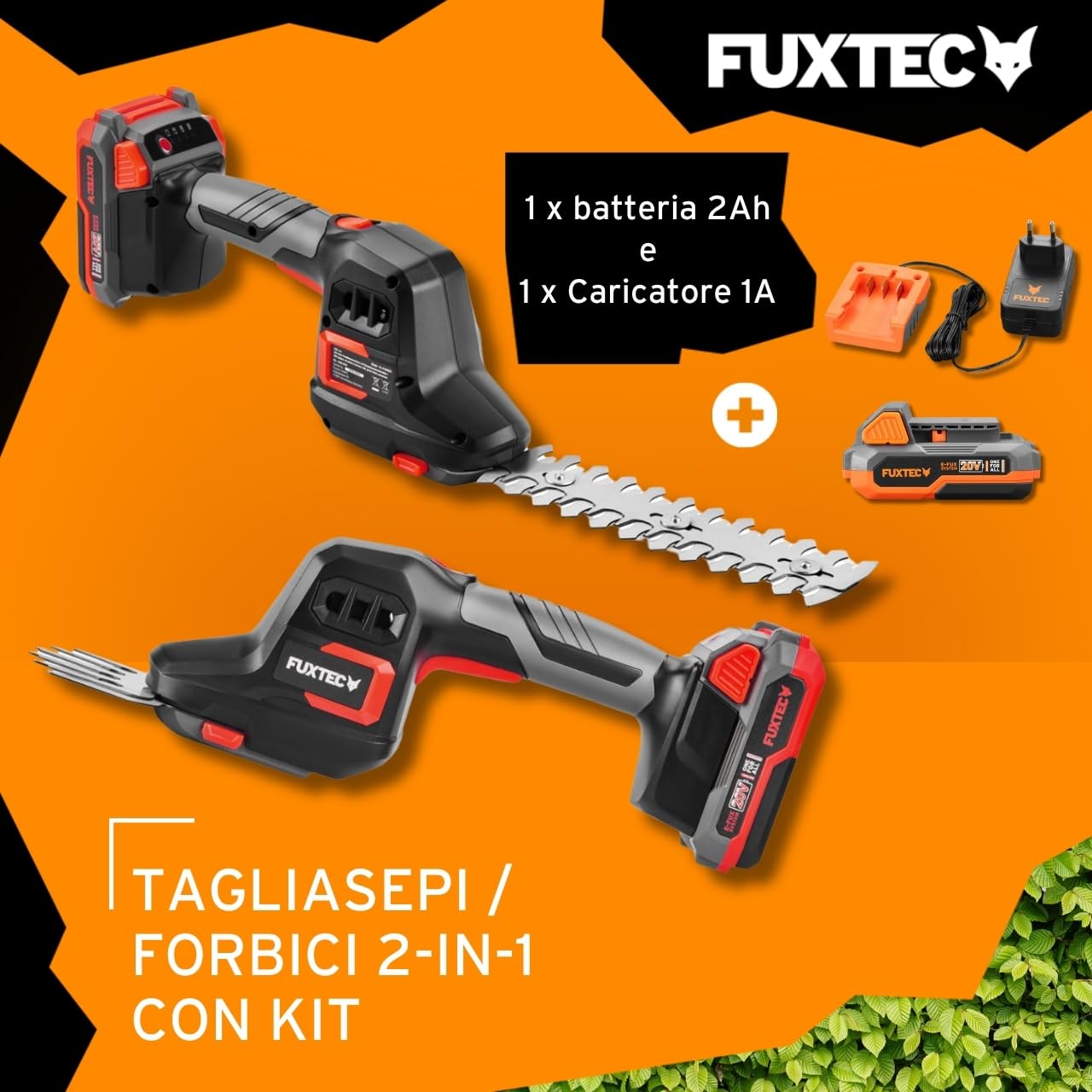 Set Mini motosega potatore a Batteria FUXTEC 20V E1HAS20SET – Peso 1,44Kg, Lunghezza Lama 15cm, Diametro di Taglio 10cm e Velocità della Catena di 4,6m/s