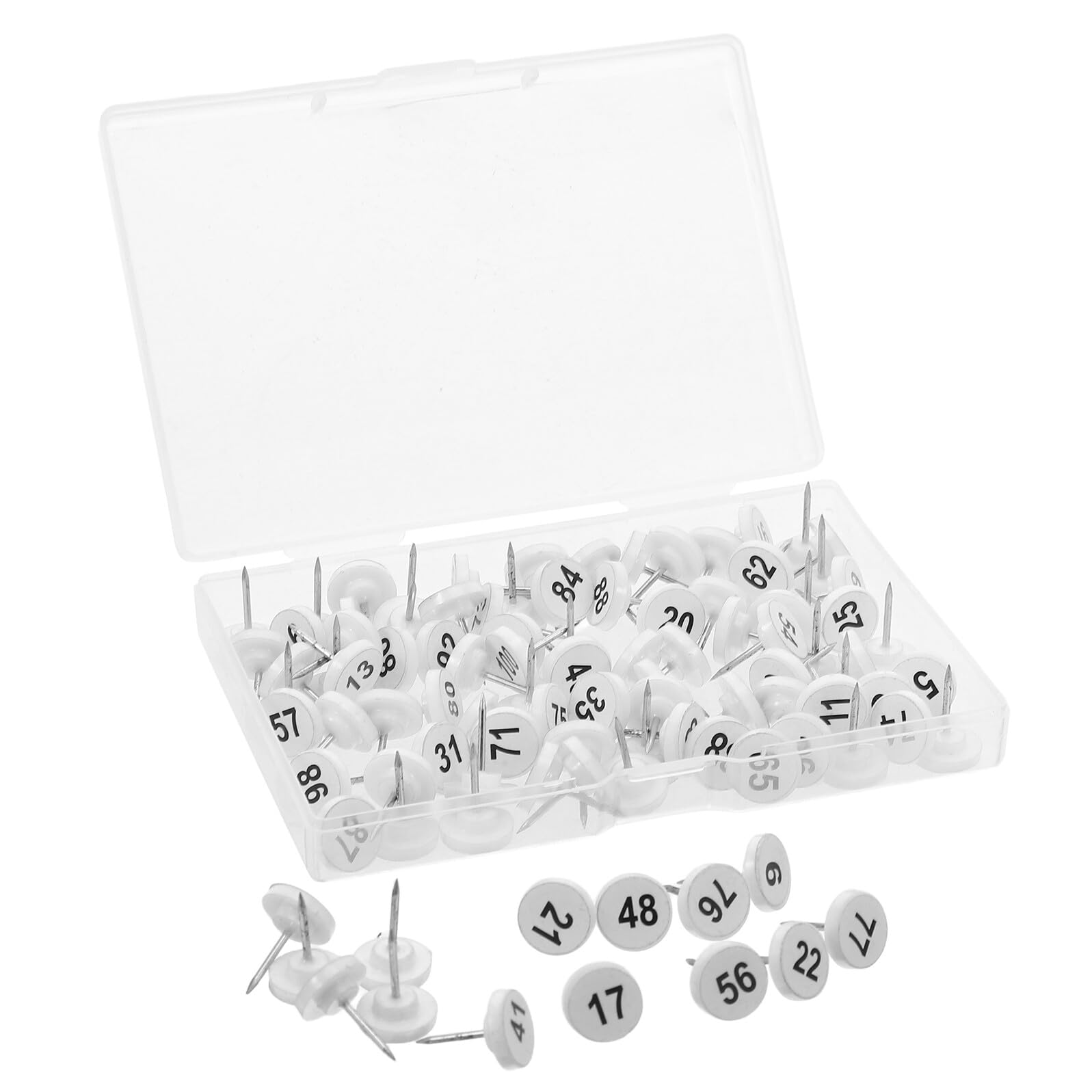 BETOOKY 100Pcs Numbered Flat Push Pins 1-100 Small Round Thumbtacks for Bulletin Board, Cork Board, Map Marking White Plastic Head Thumb Tacks for Office Classroom Organization