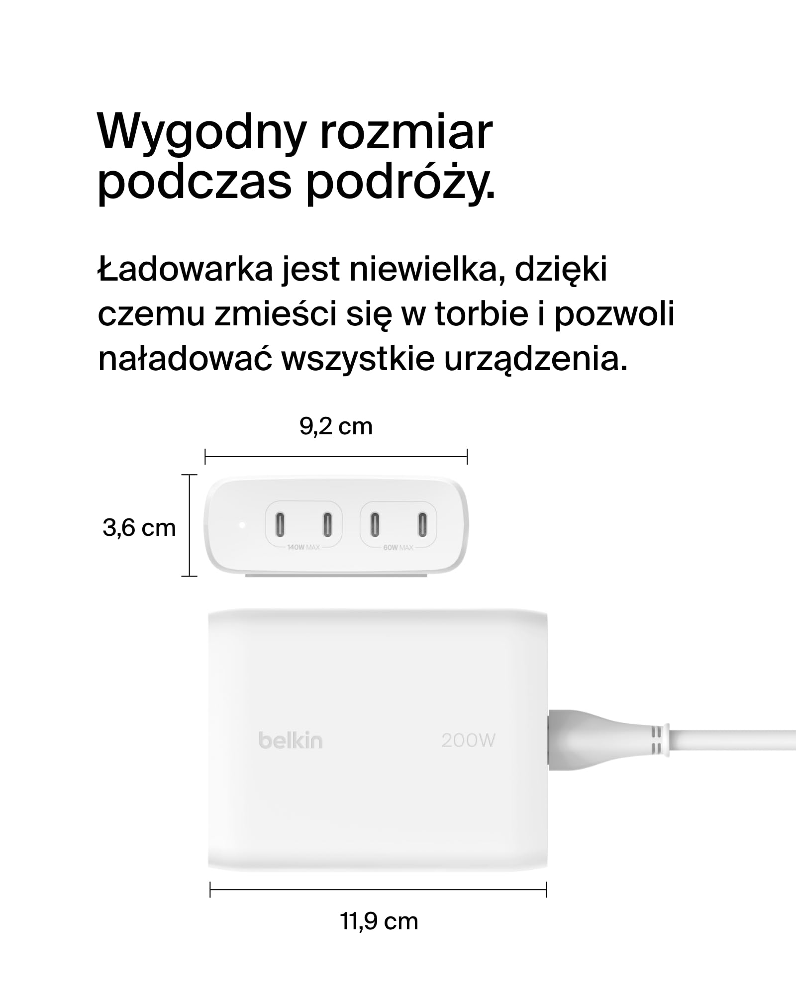 Belkin BoostCharge 4-portowa Ładowarka Sieciowa USB-C GaN 200 W z PD 3.1 Fast Charge + Kabel 1,5 m, Do MacBooka Pro, iPhone'a 16, 15, iPada Pro, Galaxy S24, Google Pixel