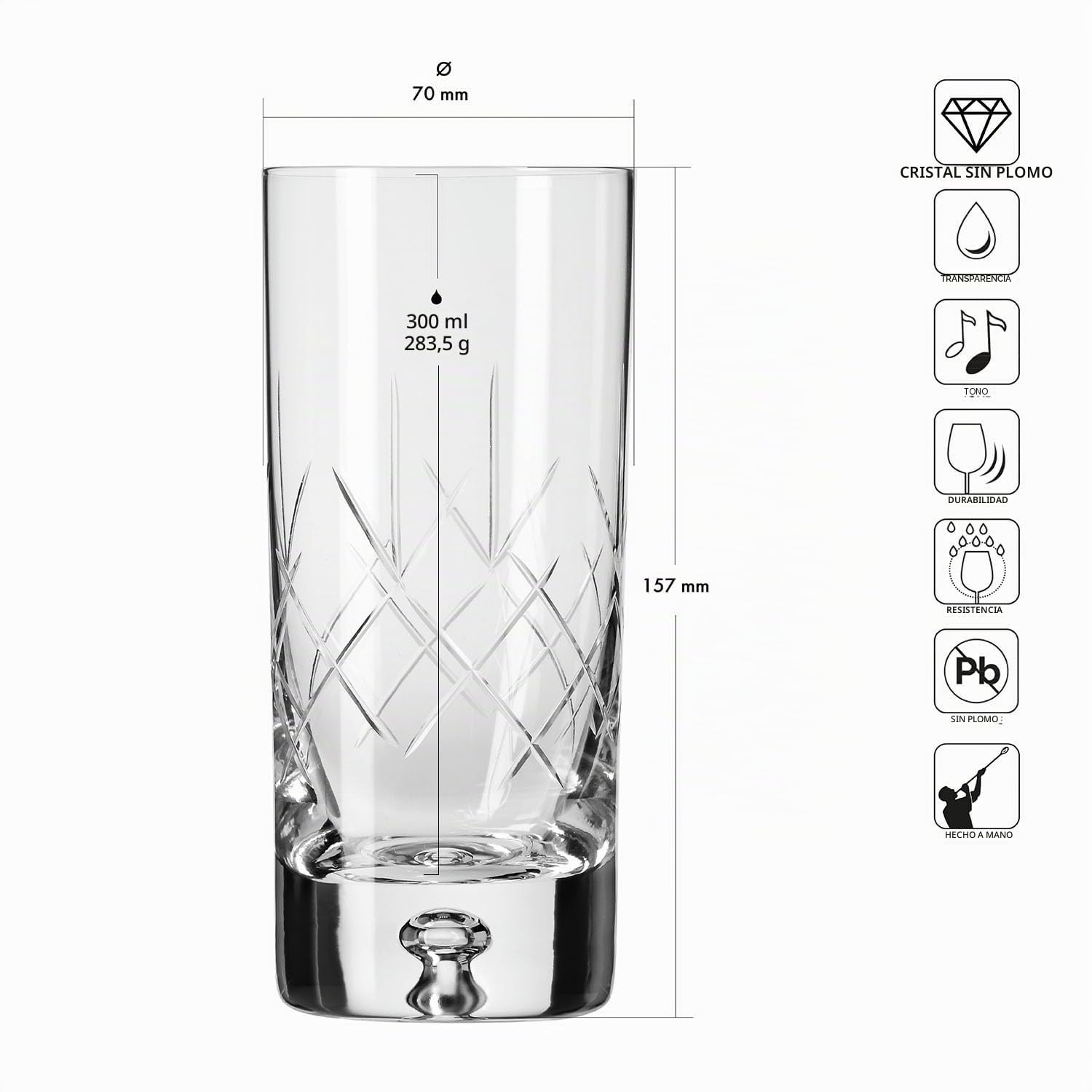 Krosno – Vasos para agua, zumos y bebidas de 300 ml – Juego de 4 piezas – Colección Saga – Cristal – Hechos a mano y tallados – Ideal como regalo