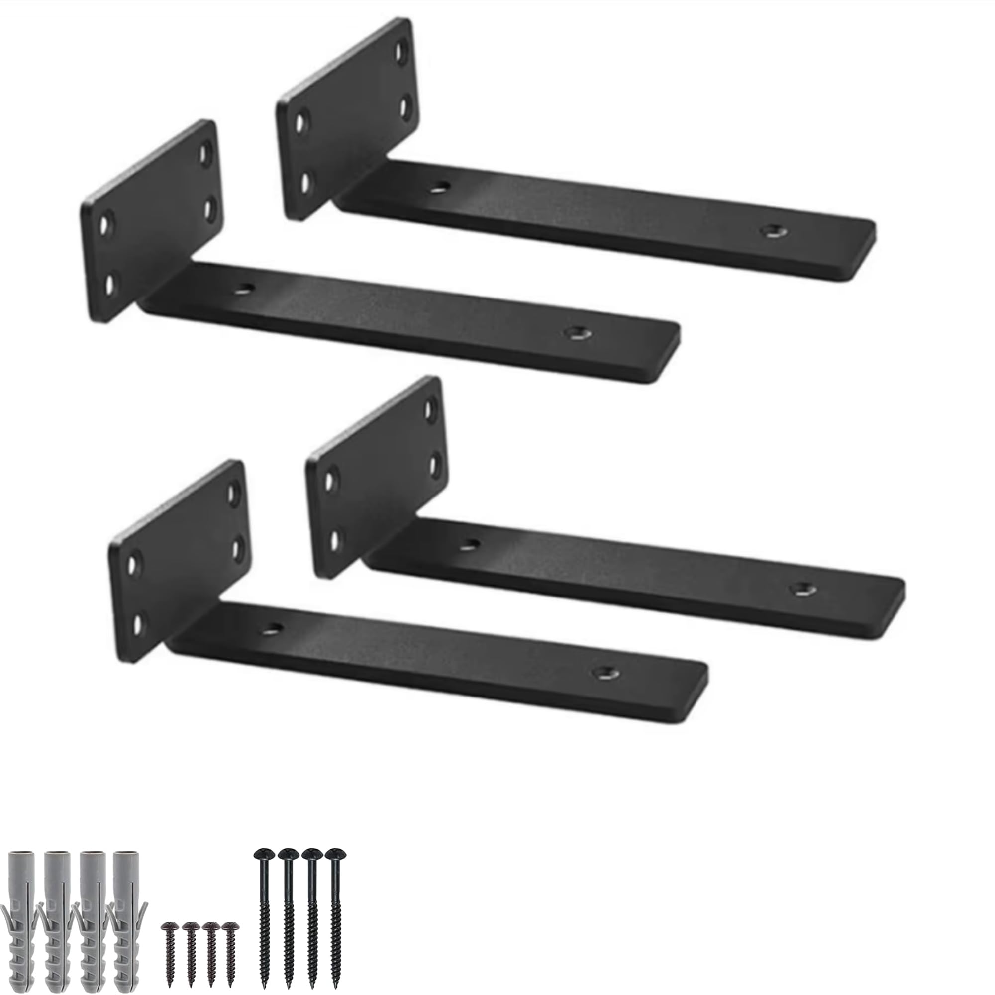 4 x Heavy Duty Scaffold Floating Shelf T Bracket Industrial Wall Support Black (Black 4 Pack, 15cm)