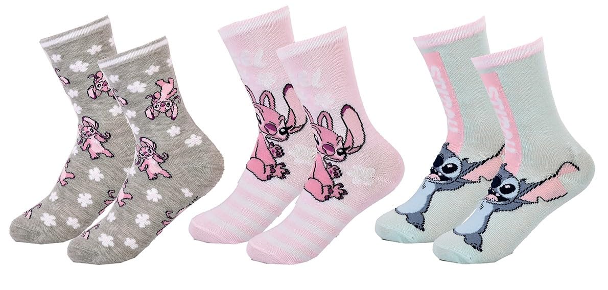 Ozabi Girls 3 Pairs Child B Socks Pack Disney Lilo And Stitch, 27-30