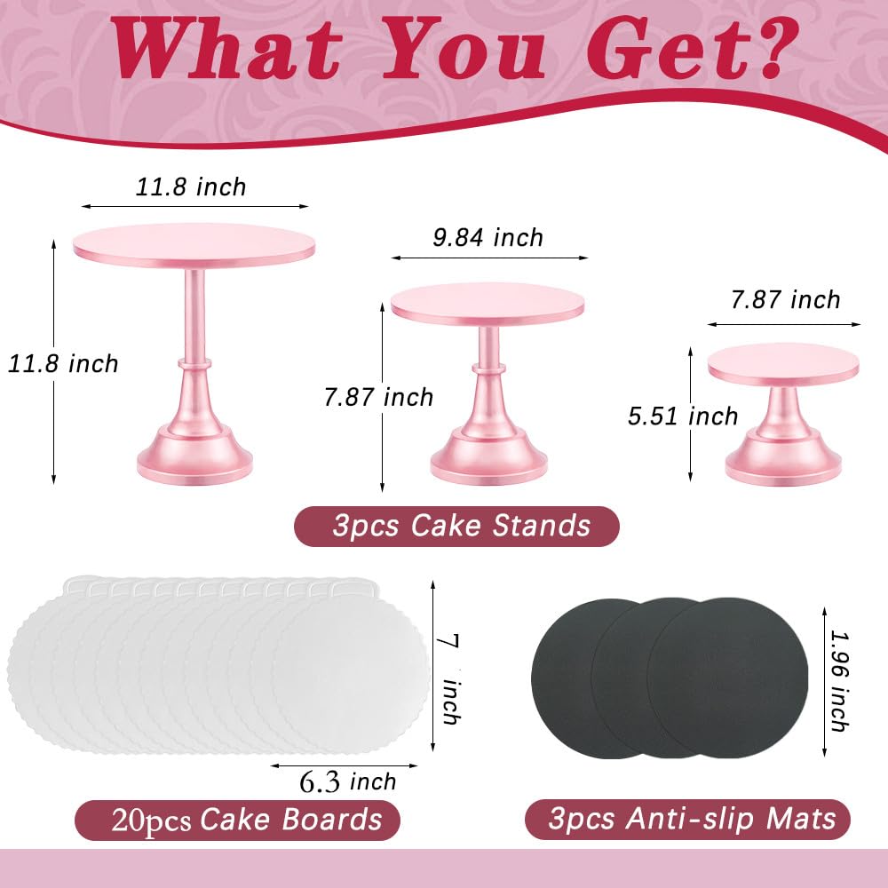 3 soportes para tartas con 20 piezas redondas, juego de soportes para tartas de 8 pulgadas, 10 pulgadas, 12 pulgadas, juego de exhibición perfecto de mesa de postre, soportes para cupcakes y