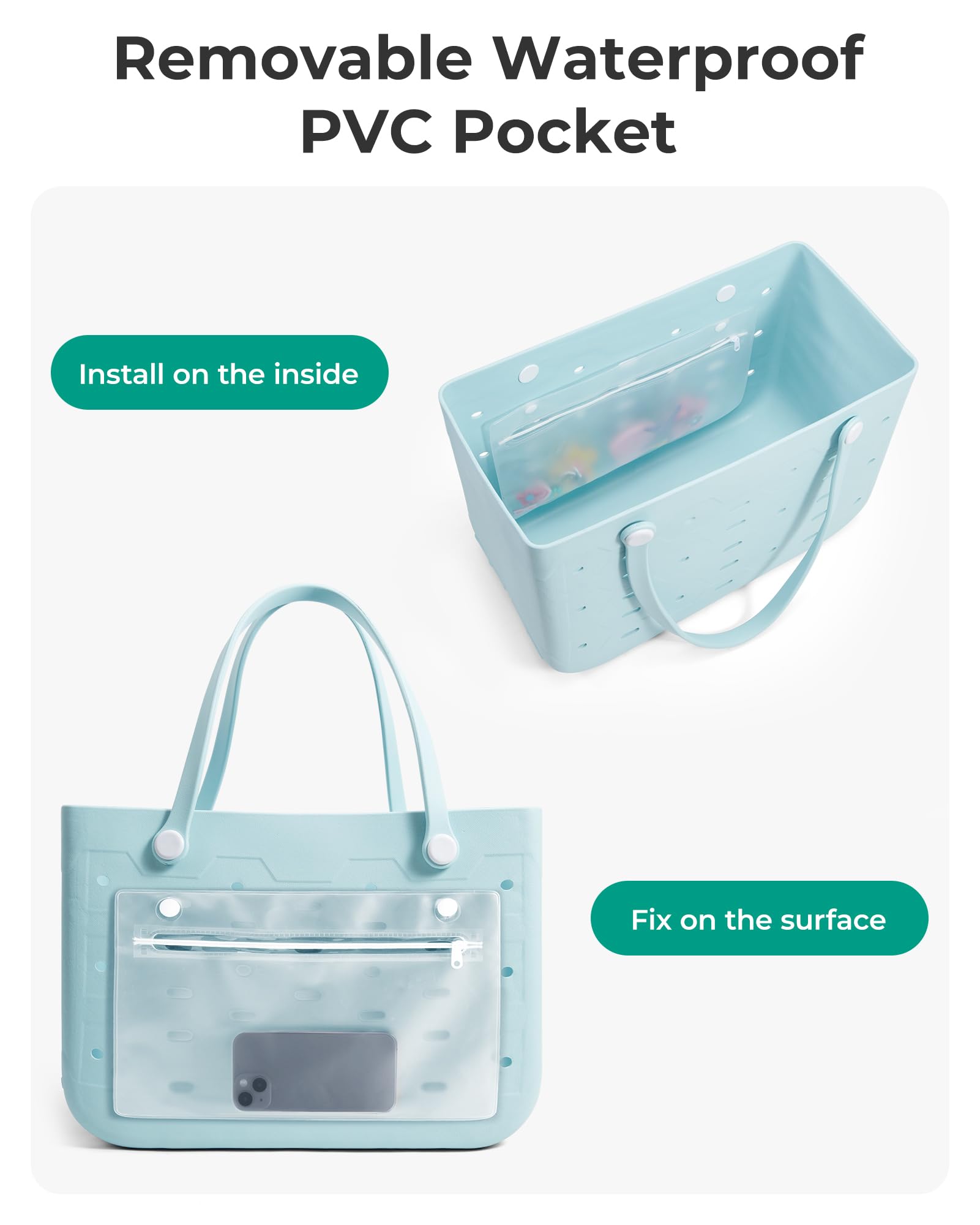 bagsmart Torba plażowa z gumy, wodoszczelna torebka w kształcie otworu, torba na zakupy, na podróż, kemping, plażę, basen, siłownię, zakupy