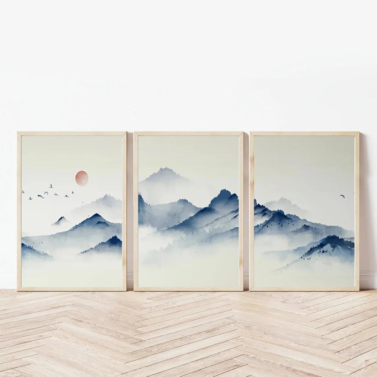Baibexing Vintage Mountain Sun Landscape Poster Prints Canvas Painting Wall Art Picture For Living Room Home Decor 40X60Cmx3Pcs Unframed