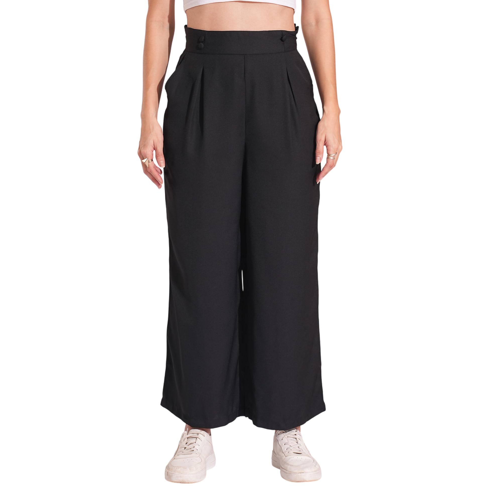 Global Desi Women Tan High-Rise Loose Fit Pleated Parallel Trouser-3638506003 in tan