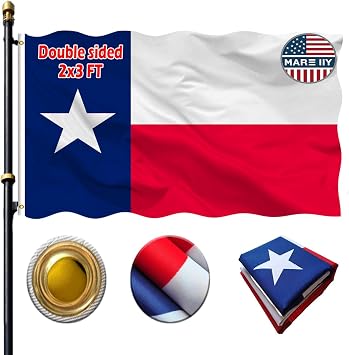 VOLTA Double Sided Texas State Flag 2x3 ft, Outdoor Heavy Duty 3-Ply Durable Nylon Texas State Flag with Canvas Header/Brass Grommets for Indoor and Outdoor Decorative use.