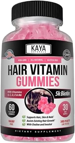 Kaya Naturals Hair Growth Vegetarian Vitamin Gummy Bears - Biotin Gummies  Hair Growth Vitamins with Biotin, Vitamin D, Vitamin B-12, Vitamin A, and