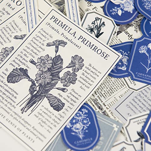 Molneso 280Pcs Vintage Blue Botanical Scrapbooking Paper And Stickers Minimalist Flower Plants Art Stickers For Journaling Junk Journals Old Floral Newspaper Scrapbook Paper Kit Nature Ephemera #TOP5