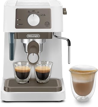 DeLonghi Espresso Maker Stilosa EC235J-W Cappuccino Latte Art Espresso Machine Stainless Steel Milk Frother Stylish Entry Model White with Family Registration