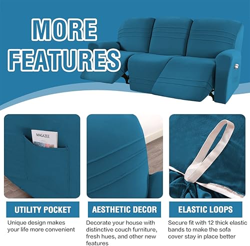 Miniatura 5 de H.VERSAILTEX Fundas de sofá reclinable de 5 piezas, fundas elásticas para sofá reclinable de 3 cojines, fundas para muebles, estilo personalizado,