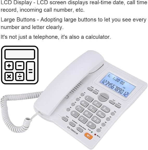 Corded Phone, Desktop Landline Telephone Wired Phone for Home Office Hotel Use, Speakerphone, Caller ID Display, Hands Calling (White)