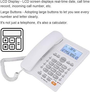 Corded Phone, Desktop Landline Telephone Wired Phone for Home Office Hotel Use, Speakerphone, Caller ID Display, Hands Calling (White)