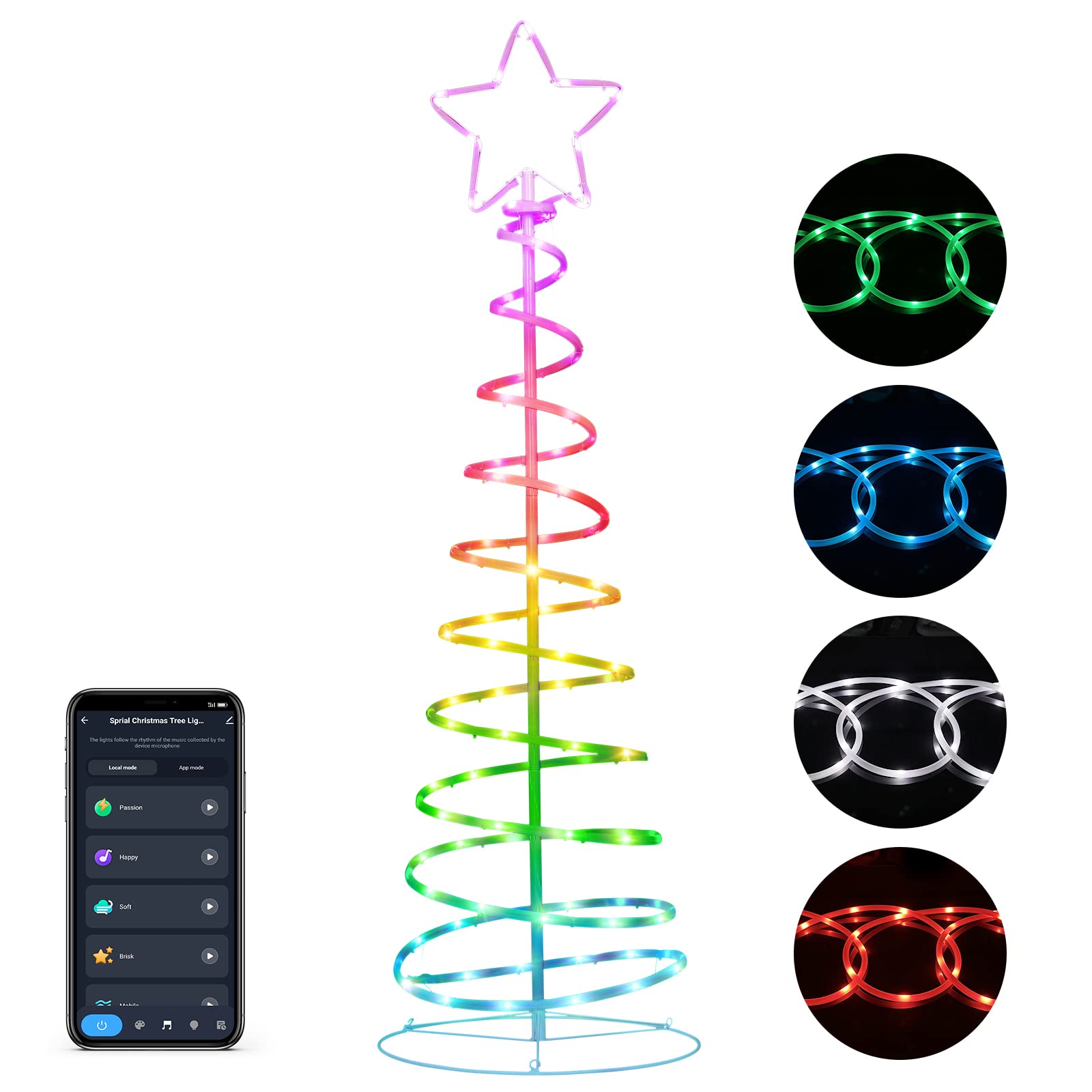 BRILLIHOOD 5Ft Spiral Lighted Christmas Tree, LED Color Changing Neon Tree Light with 40 Scene Modes & Music Sync, Smart App Control Christmas Decor for Indoor Outdoor Home Yard Porch