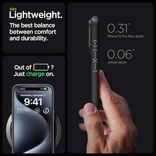 Miniatura 6 de Spigen Funda delgada diseñada para iPhone 15 Pro Max (2023), protección de grado militar, color negro