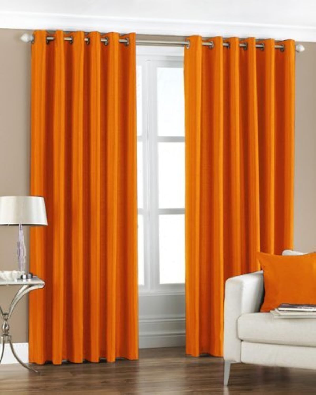 Exporthub 2 Piece Polyester Solid Grommet Eyelet Curtain for Long Door, Long Door- 8 Ft, Orange,