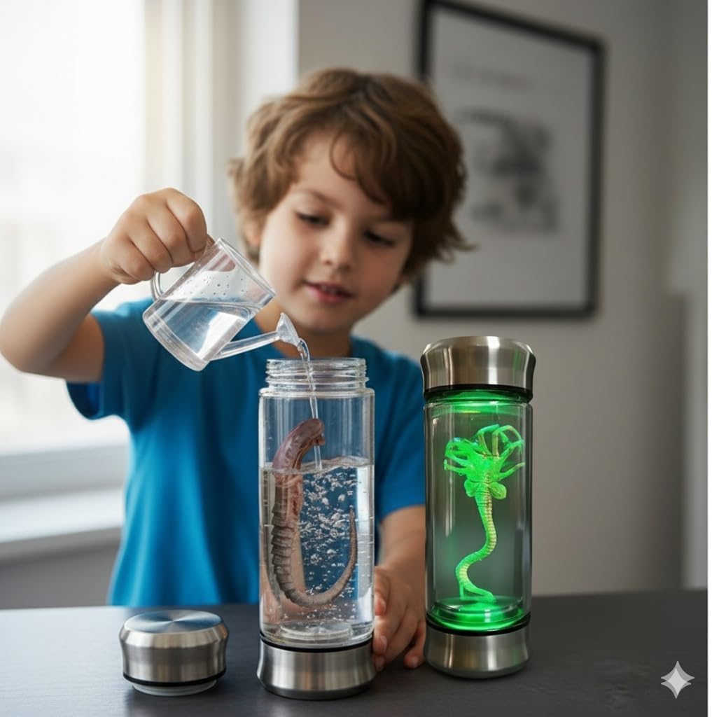 Alien Creature Popcorn Bucket, LED Lighted Alien Gothic Popcorn Bucket Home Decor, Creepy Halloween Party Tabletop Decoration Accessories(Alien Creature) - Image 4