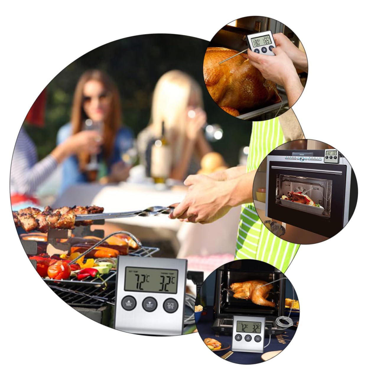 MUCKLILY 1Set BBQ Thermometer Kitchen Food Thermometer with Clip for Accurate Meat Measurement for Ovens Grills High Resolution Display