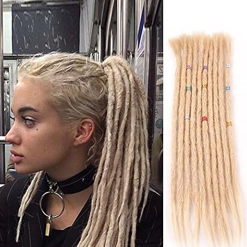 Aosome Blonde Color Real Human Hair Dreadlock Extensions, Full Handmade 10 Strands Braiding Hair Extensions 20 inch Cover