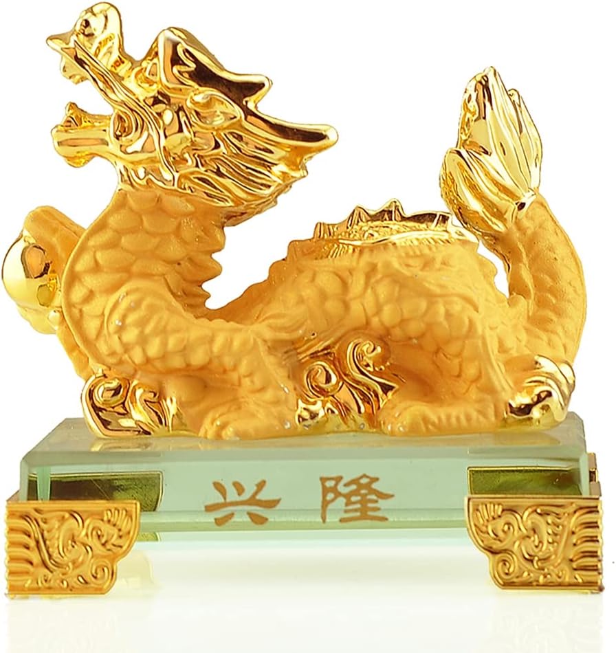 2024 Chinese Zodiac Dragon Year Golden Resin Collectible Figurines Table Decor Statue