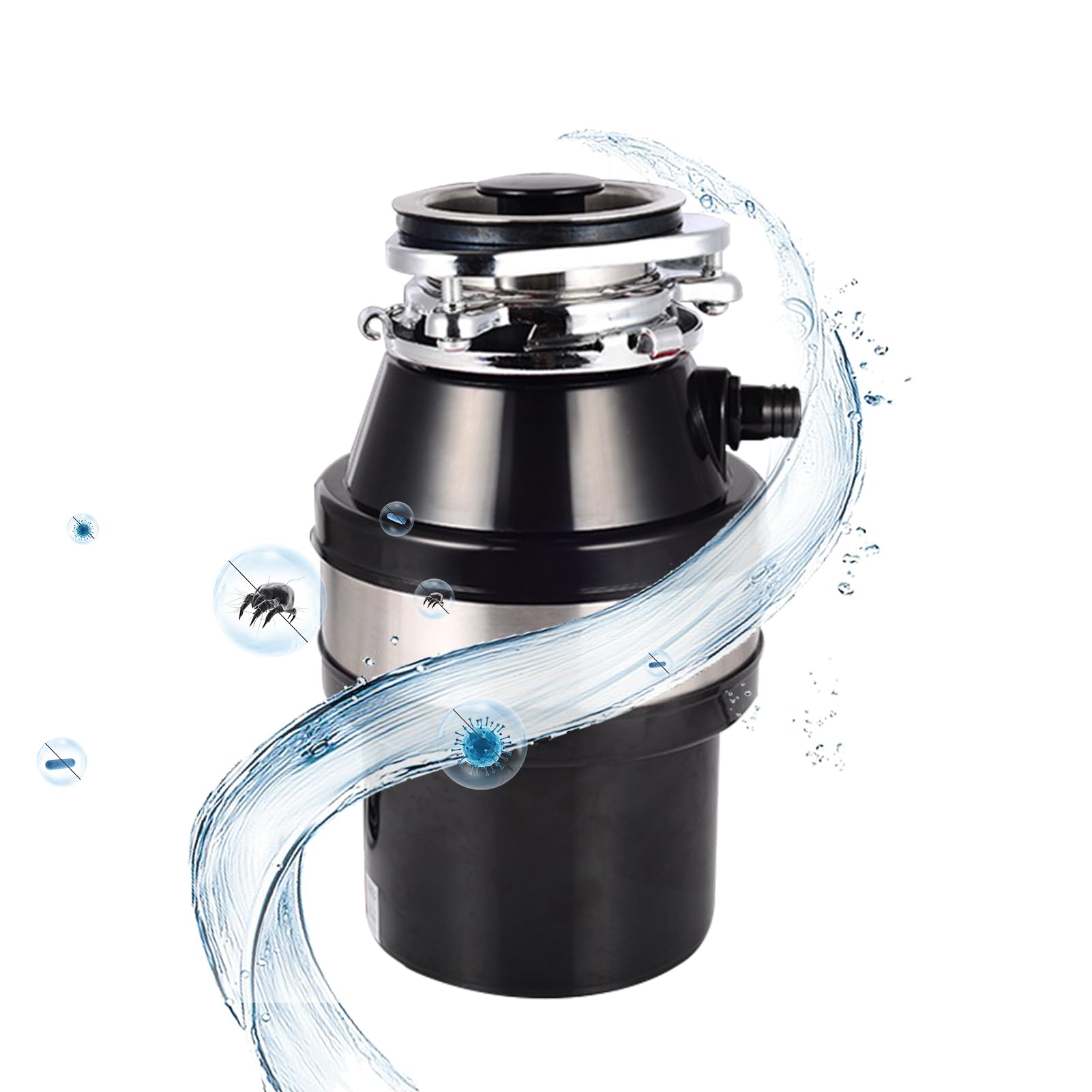 Triturador de Basura de 1,2 L con recogedor de residuos, 560 W, para Fregadero, con protección antiagarrotamiento y contra sobrecargas, y protección acústica. Ideal para Cocina y Fregadero.