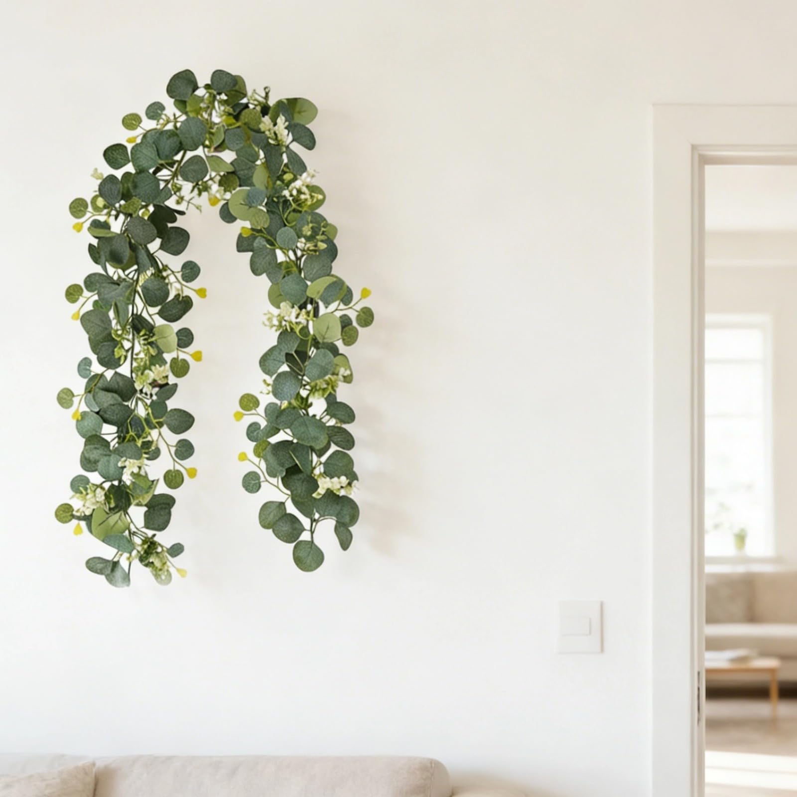 Ghirlanda di eucalipto artificiale, 180 cm, 2 pezzi, ghirlanda di eucalipto finto, rampicanti in plastica con filo mescolabile, per arco nuziale, parete, centrotavola, decorazione per la casa e