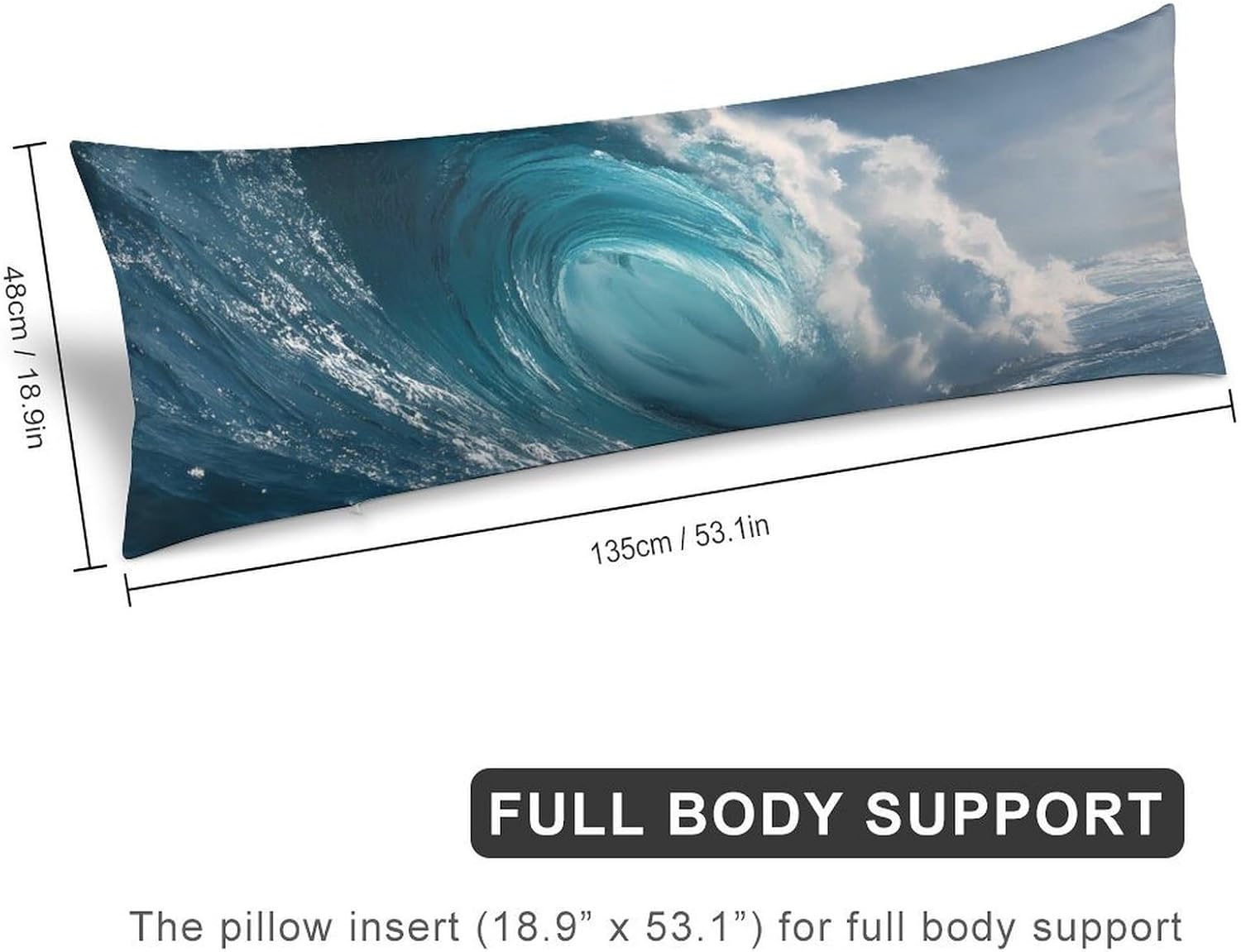 Huge Wave Ocean Sea Body Pillow Cover Long Cushion 18.9x53.1 Inch | pillowcase,bed decor,farmhouse,sofa