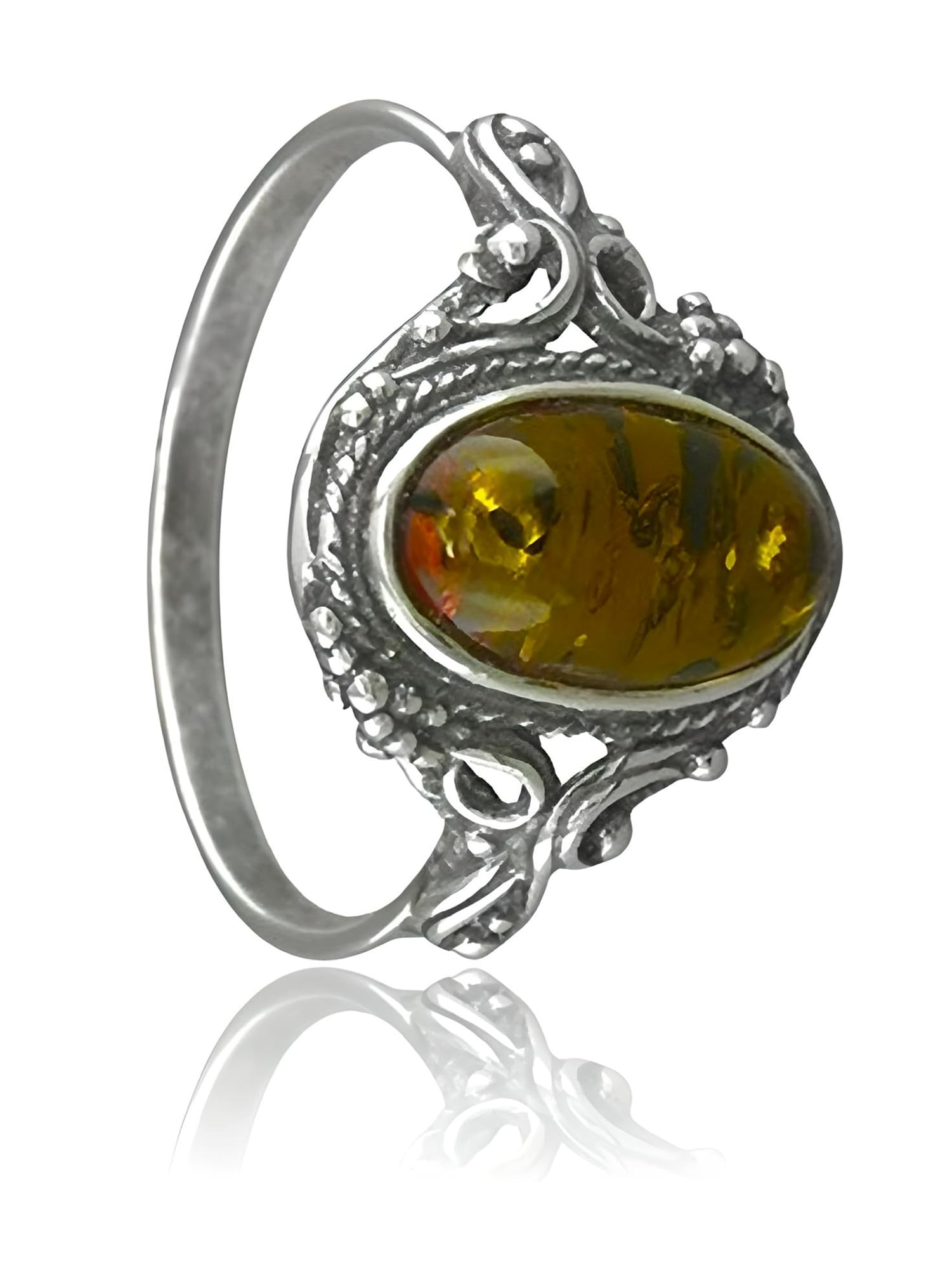 Noda Bague en argent sterling avec ambre cognac ovale Style victorien Orange Marron
