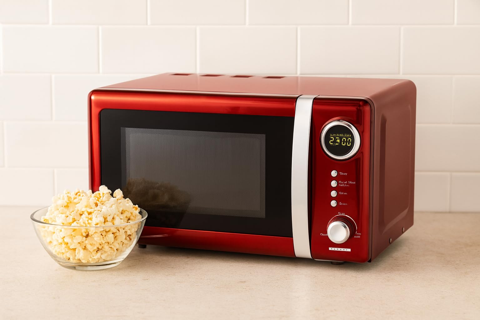 Melissa 16330109 Classico Microondas - Horno microondas - Diseño retro - Carcasa metálica - Cámara de cocción de 20 litros - Potencia de700 vatios - Temporizador - 5 niveles de potencia - rojo