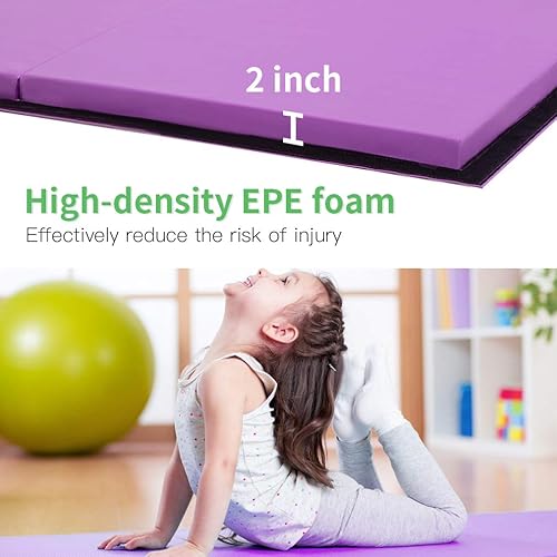 Vista 54 de Gymnastics Tumbling Mats Portable Gymnastics Mat Foldable Tumbling Mat 4'x8/2'x6' PU Leather Exercise Mat Yoga Mat with Carrying Handles for home
