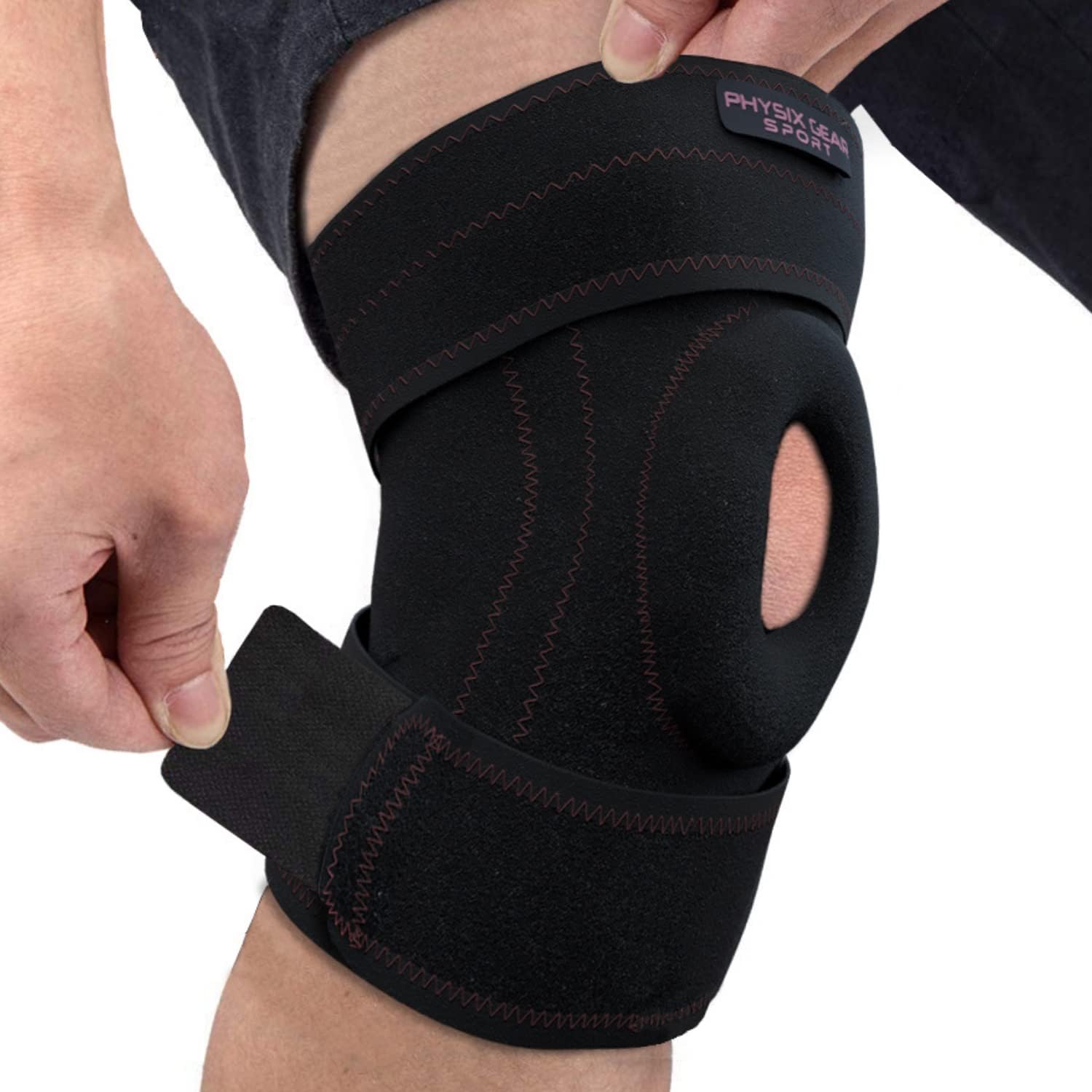Physix Knee Brace with Side Stabilizers & Adjustable Straps - Knee Brace for Meniscus Tear, Knee Wraps for Pain, ACL, MCL, OA, Running, Workouts - Open Patella Knee Braces for Men & Women (XL, Pink)