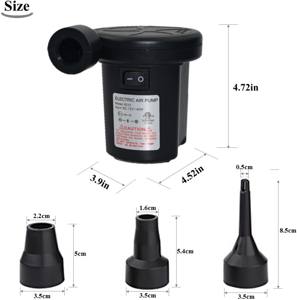Air Pump Electric Portable Quick-Fill Air Pump with 3 Nozzles, 110V AC/12V DC, Perfect Inflator/Deflator Pumps for Outdoor Camping, Inflatable Cushions, Air Mattress Beds, Boats, Swimming Ring,Pool