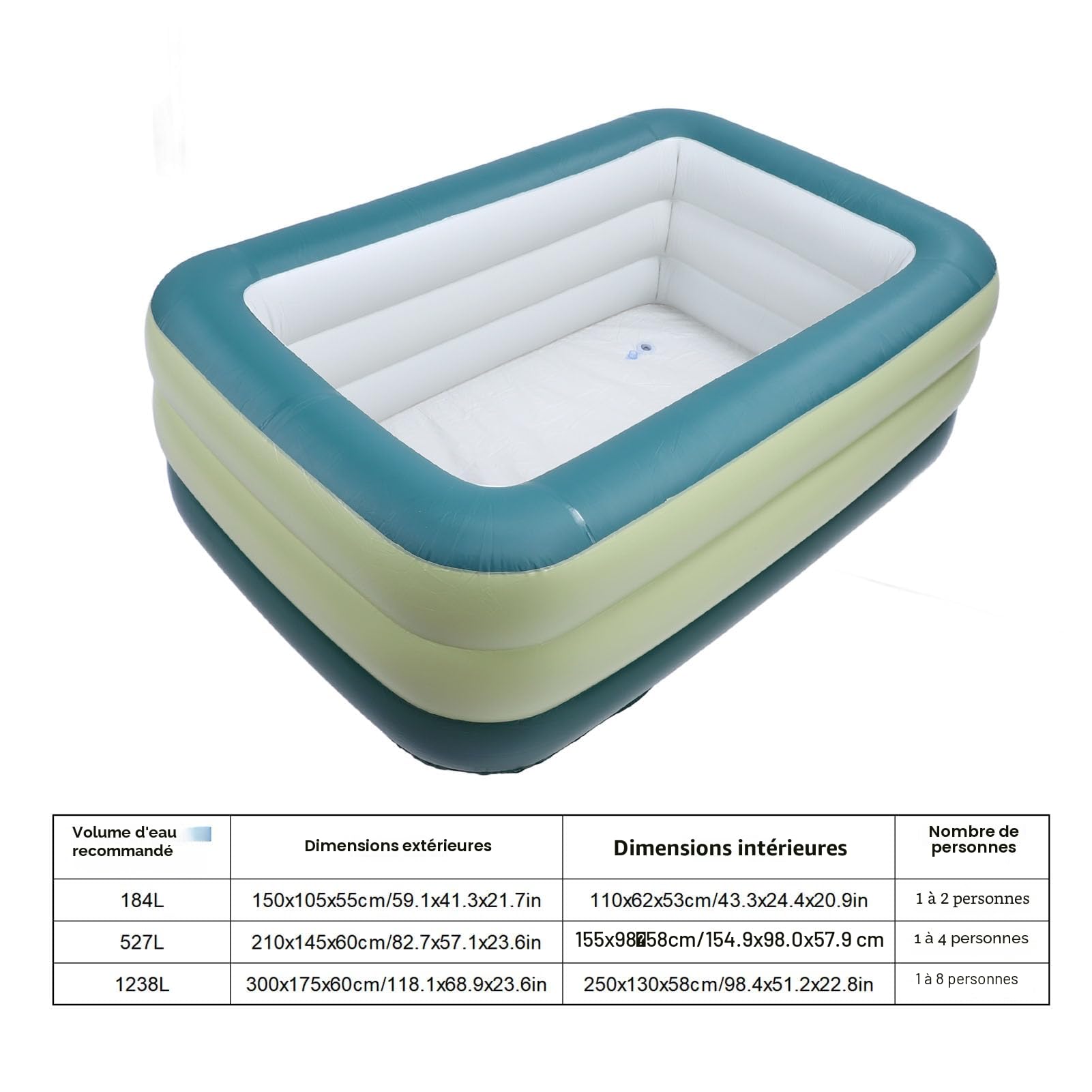 Piscine gonflable pour enfants et adultes en PVC épais, 3 couches, hors-sol, pour été, fête aquatique, jardin, pelouse (1238 l)