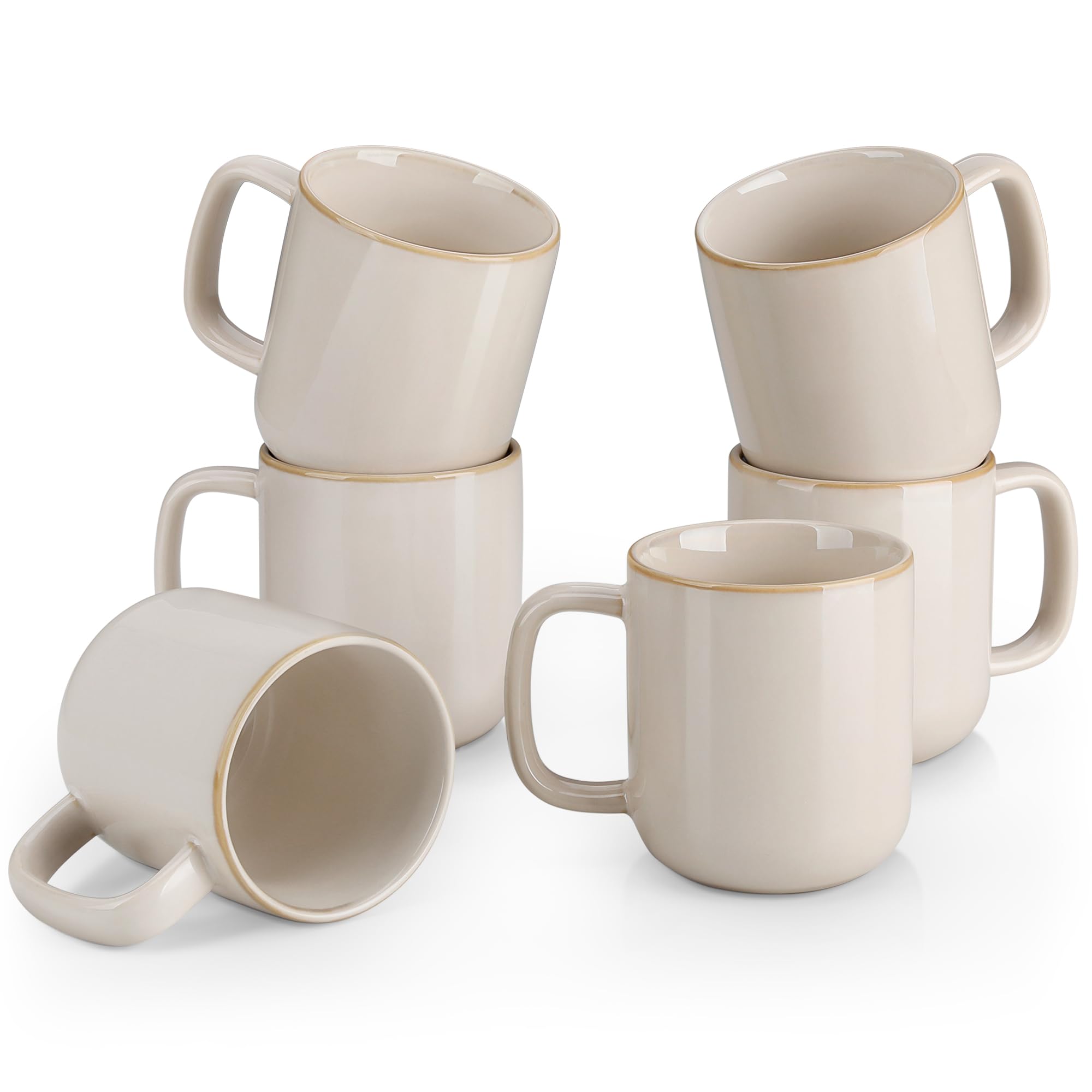 vancasso Playa Coffee Mugs Set of 6, 16 oz/480 ml Stoneware Tea Cups with Handle, for Cocoa Milk/Latte/Cappuccino, Drinkware Gift Set, Microwave & Dishwasher Safe, Beige