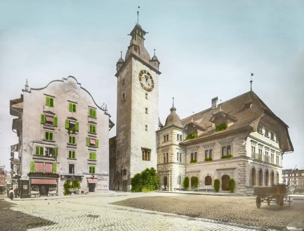 Rathaus In Lucerne Switzerland. Magic Lantern Slide Circa 1900 Hand Coloured by John Short / Design Pics (36 x 26)