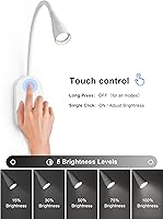 Vista 3 de deeloop Luz de lectura LED de montaje en pared para cama, lámpara de lectura con salida USB, 5 niveles de brillo, luces de libro de control táctil