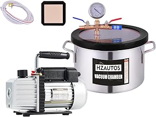 HZAUTOS 4CFM 1/3HP Single-Stage Vacuum Pump and 1.5 Gallon Vacuum Chamber kit with Tempered Glass Lid, No Oil Included, Perfect for Stabilizing Wood, Degassing Silicones, Epoxies