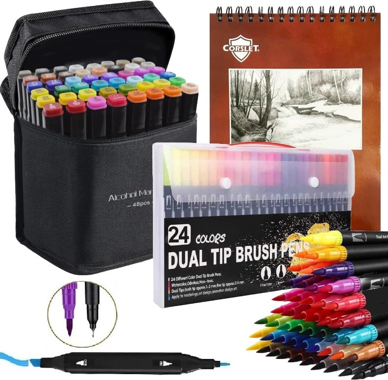 Corslet 73-Piece Art Set – Includes 48 Dual Tip Alcohol Markers, ...
