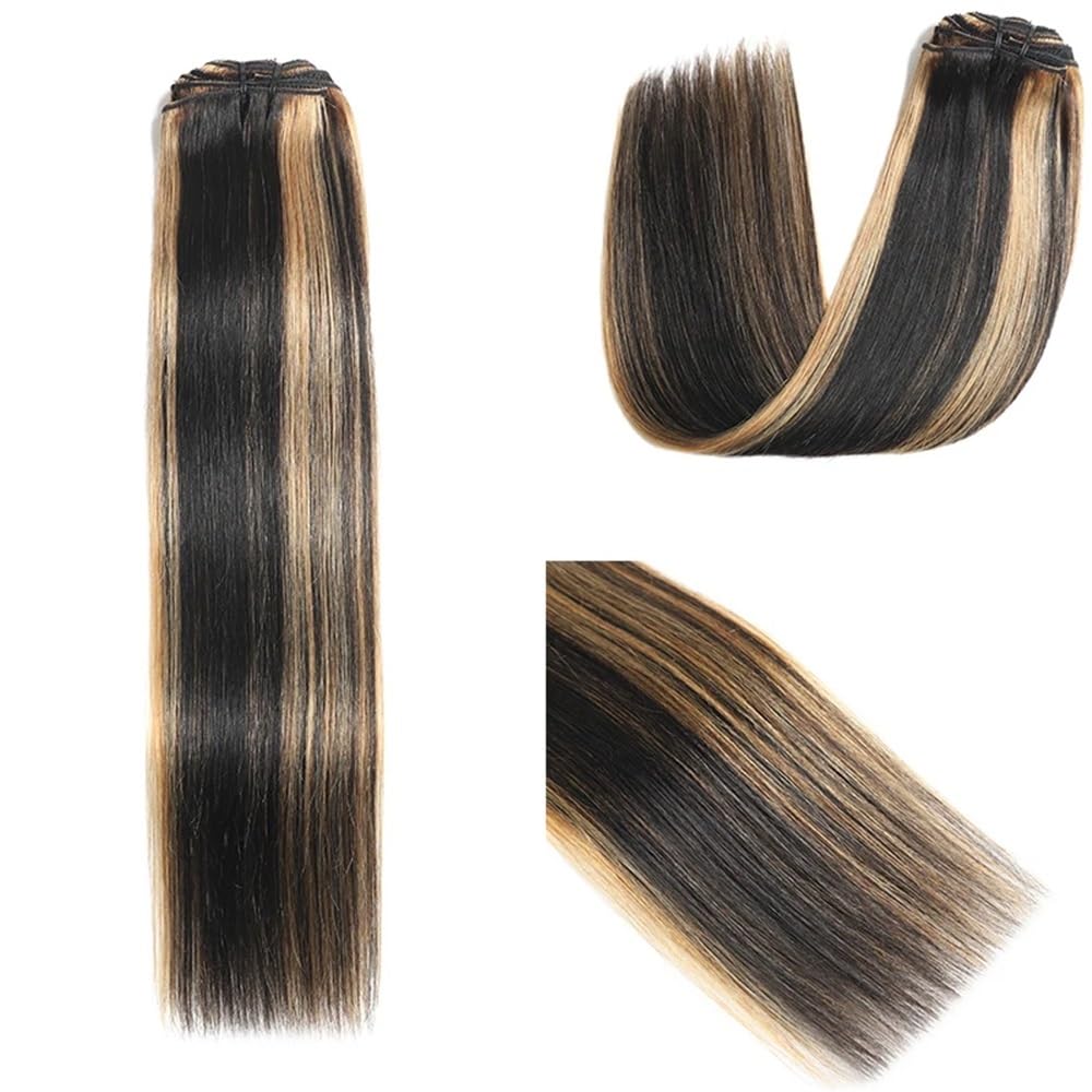 160 g 10 pezzi/set Evidenzia clip nelle estensioni dei capelli umani Liscio setoso Nero misto con parrucchino marrone(20 inch)