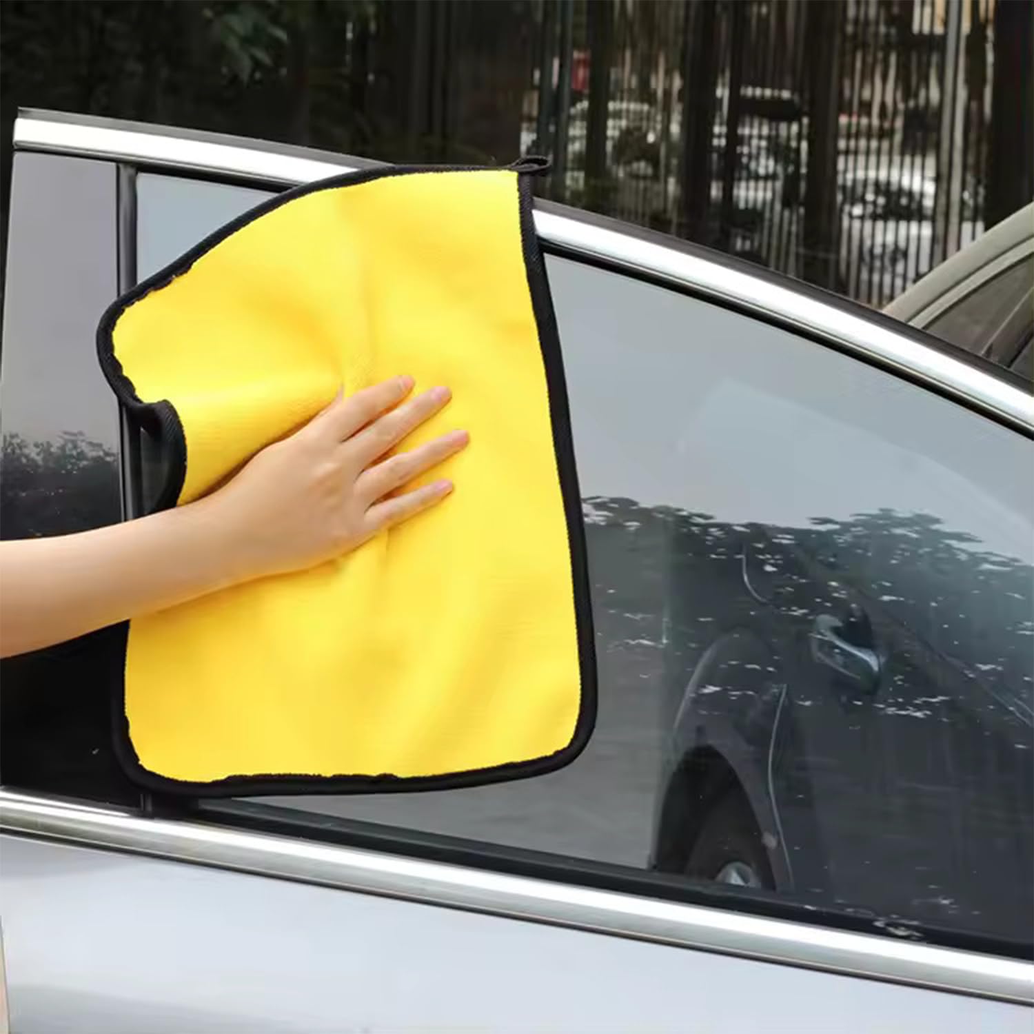 Asciugamano in microfibra a doppio scopo per dettagli auto, antigraffio, ultra morbido, altamente assorbente, perfetto per lucidare e asciugare (40 x 45) cm (giallo/grigio, confezione da 12)