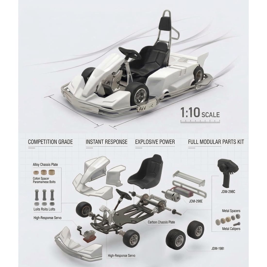 1/10 RC samochód wyścigowy zestaw do samodzielnego montażu Carbon Edition | Napęd wysokiego momentu obrotowego z ulepszeniami wyścigów CNC