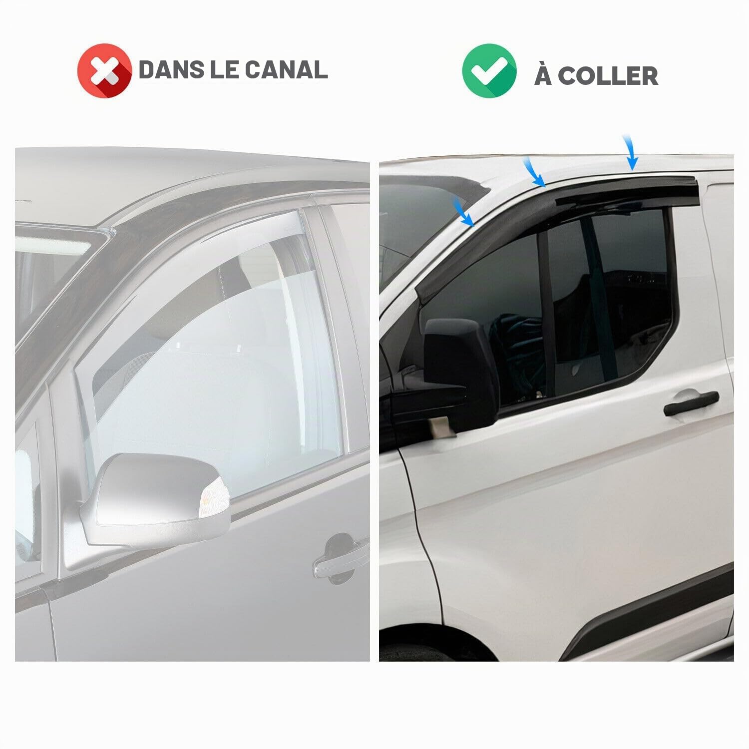 Déflecteurs d'air Déflecteurs de pluie Déflecteurs pour vitres latérales Compatibles avec Peugeot Expert 2017-2024 Protège-vitres de pluie Déflecteurs adhésifs 2 pièces Ajustement externe