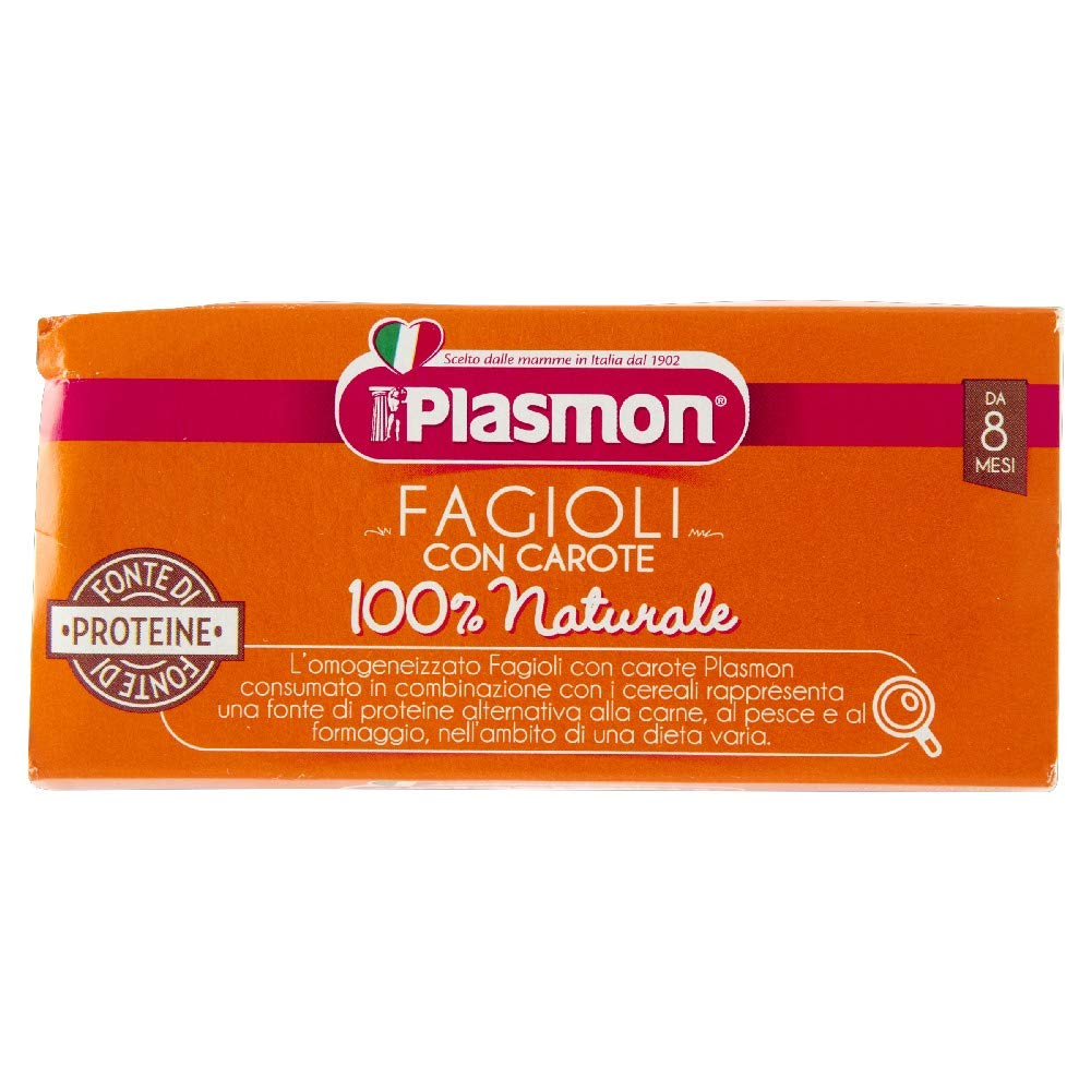 Plasmon Omogeneizzato Legumi Fagioli Borlotti con Carote 80g 24 Vasetti Con Ingredienti selezionati, 100% naturale, senza amidi e sale aggiunti