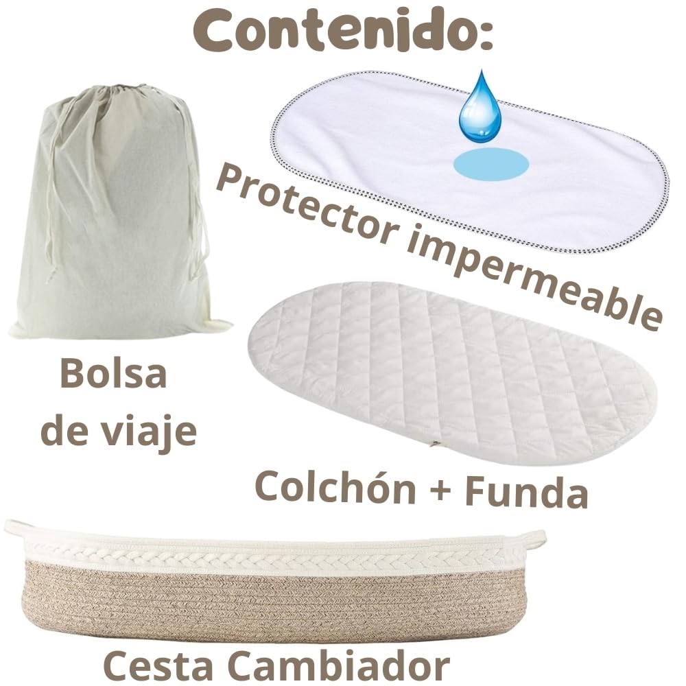 Cestino fasciatoio portatile e pieghevole per cambio pannolini, cestino + materasso morbido + fodera rimovibile + protezione extra impermeabile + borsa da viaggio, confezione completa neonato