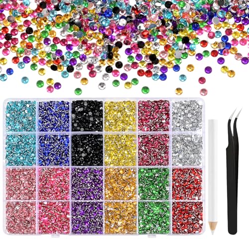 NACHLYNN 36000 Stück Strasssteinen aus Kunstharz 2-6mm Mehrfarbig Flache Runde Jelly Strasssteine Geeignet für Nailart Gesichtsbemalung Kostüme und Andere DIY-Kreationen (Mit Pinzette)